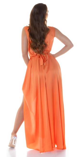 Maxi Dress Satin Look with glitter belt Orange